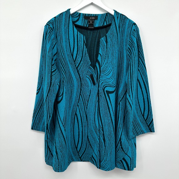 Ali Miles Jacket Top Size XL Blue Black 3/4 Sleeves Stretch Artsy Statement Boho - Picture 11 of 11